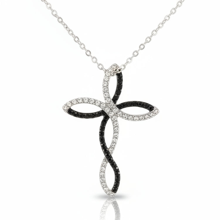 collana girocollo donna strass brillanti bianco nero tono argento CROCE SWIRL - Fairy Corner