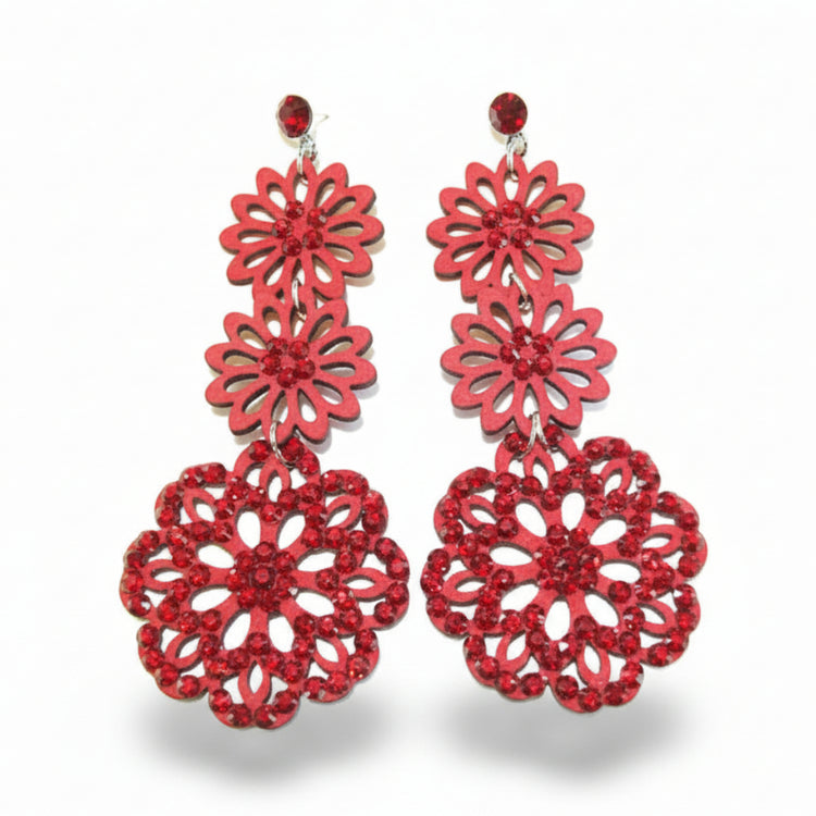 orecchini donna lunghi tono argento simil pelle strass FIORE- vari colori - Fairy Corner