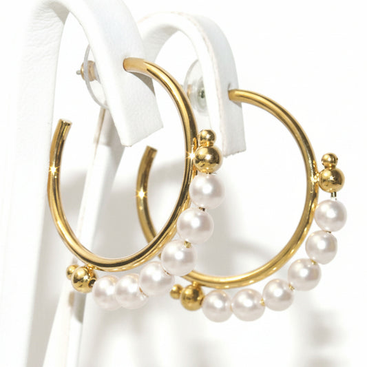 orecchini donna cerchi tono oro con perle bijoux - Fairy Corner