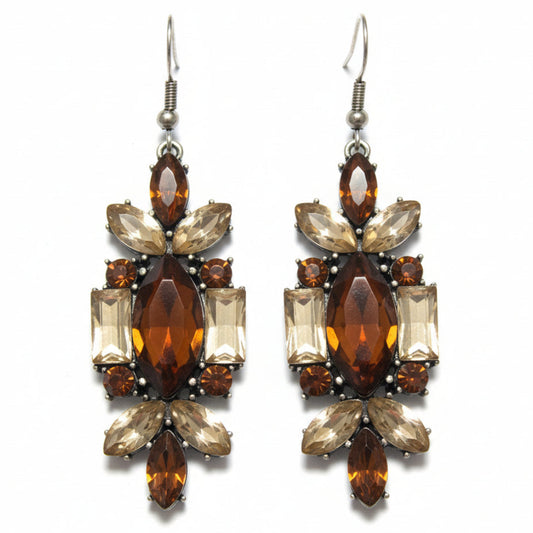 orecchini donna pietre toni del marrone lunghi tono argento - Fairy Corner