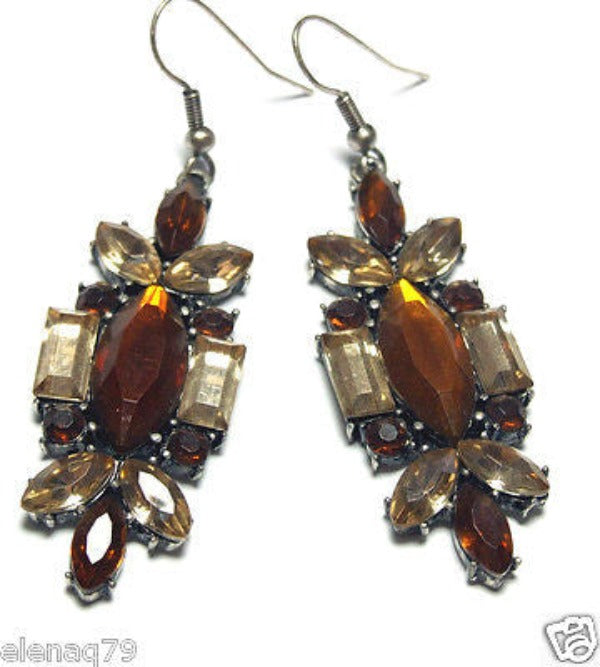 orecchini donna pietre toni del marrone lunghi tono argento - Fairy Corner