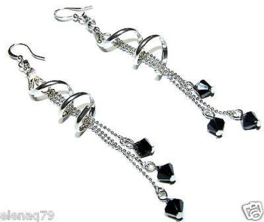 orecchini donna tono argento lucido lunghi pietre briolette nero - Fairy Corner