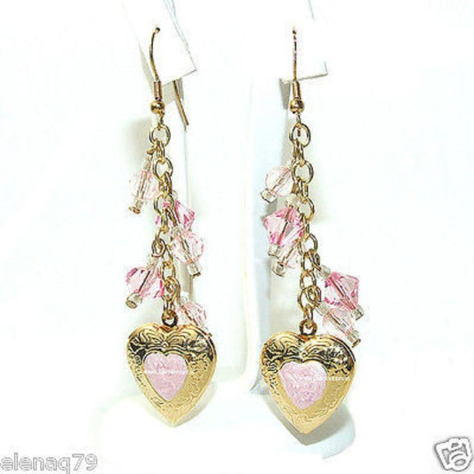 orecchini donna tono oro cuore che si apre con charms ROSA - Fairy Corner