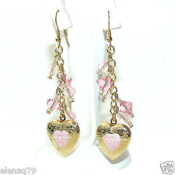 orecchini donna tono oro cuore che si apre con charms ROSA - Fairy Corner