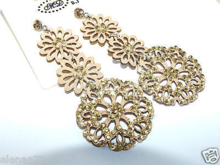 orecchini donna lunghi tono argento simil pelle strass FIORE- vari colori - Fairy Corner