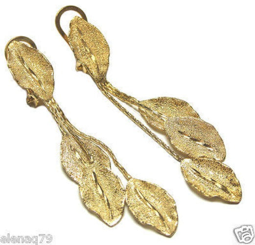 orecchini donna tono oro diamantato foglie lunghi - Fairy Corner