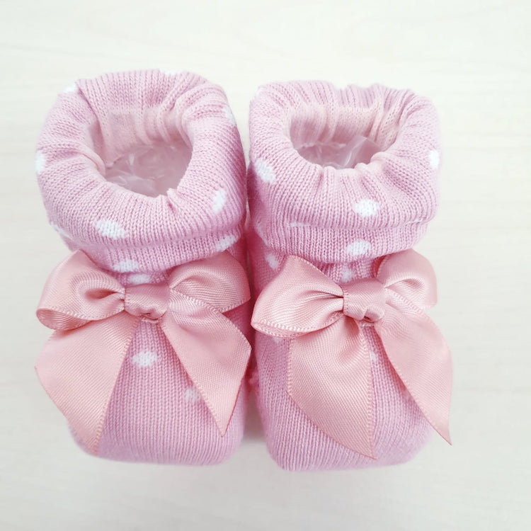 Warm cotton baby shoes with polka dots and bow - various colours