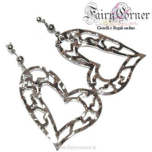 Orecchini donna tono argento cuore lavorato - Fairy Corner