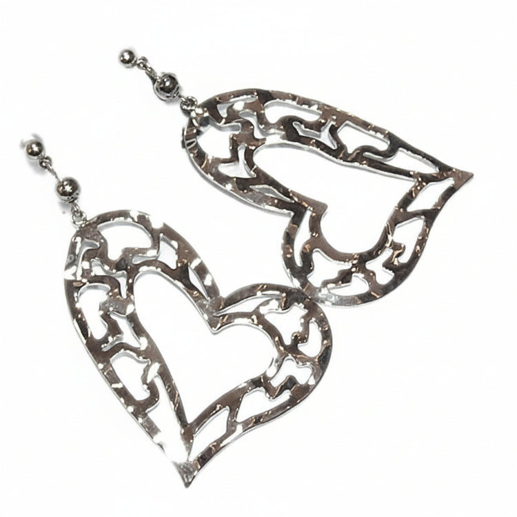 Orecchini donna tono argento cuore lavorato - Fairy Corner