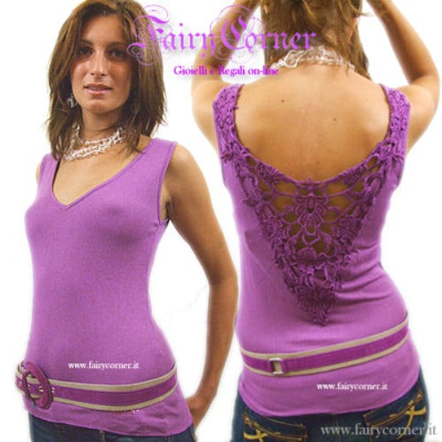 Sexy top canotta scollata ricami cart € 89 FUXIA Tg S - Fairy Corner