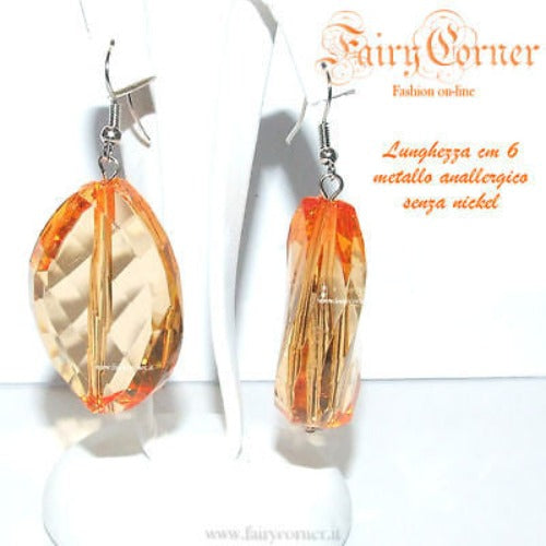Orecchini donna tono argento lucite sfaccetata ARANCIO - Fairy Corner