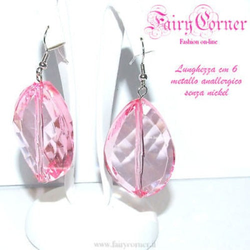 Orecchini donna tono argento lucite sfaccetata ROSA - Fairy Corner