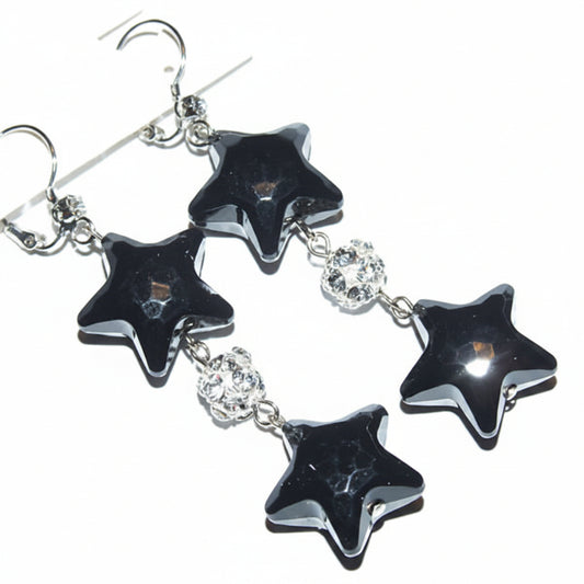 Orecchini donna stelle tono argento con strass NERO - Fairy Corner