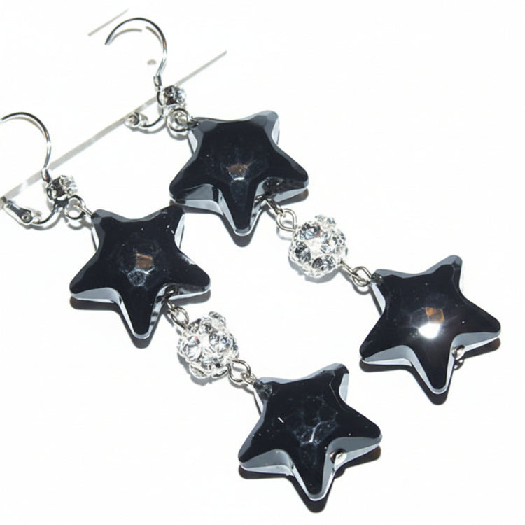 Orecchini donna stelle tono argento con strass NERO - Fairy Corner