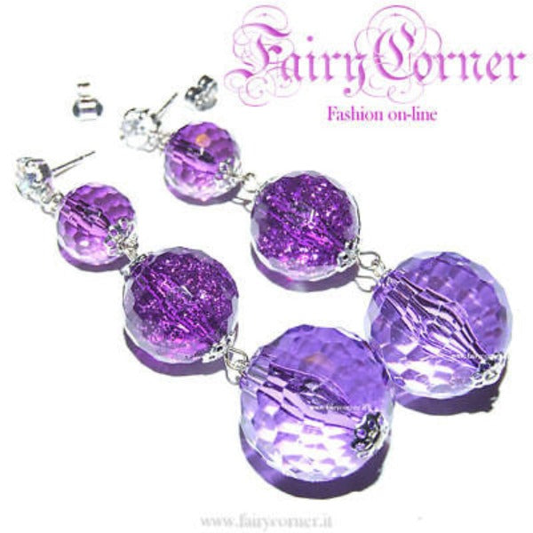 orecchini donna sfere sfaccettate brillantini VIOLA - Fairy Corner