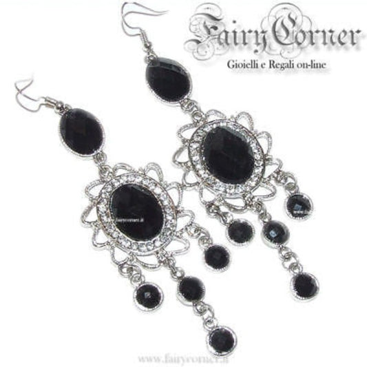 Orecchini donna chandelier tono argento NERO - Fairy Corner