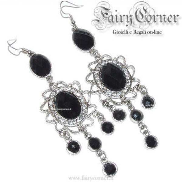 Orecchini donna chandelier tono argento NERO - Fairy Corner