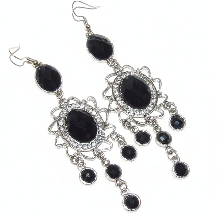 Orecchini donna chandelier tono argento NERO - Fairy Corner