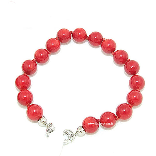 Bracciale in corallo bamboo e chiusura in argento 925 - 8 mm