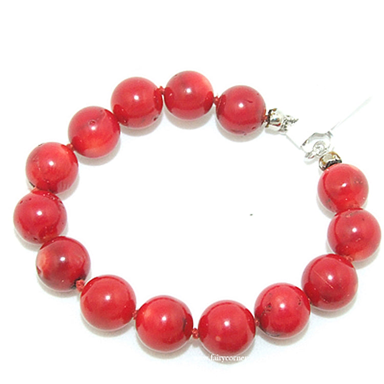 Bamboo coral bracelet and 925 silver clasp - 10 mm