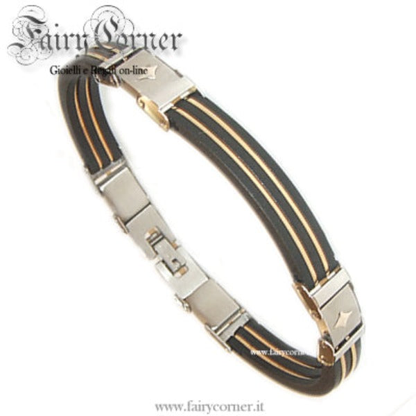 Bracciale acciaio, bachelite e punti in oro - uomo - Fairy Corner
