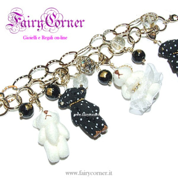 Women's gold tone bracelet with teddy bears and rhinestones