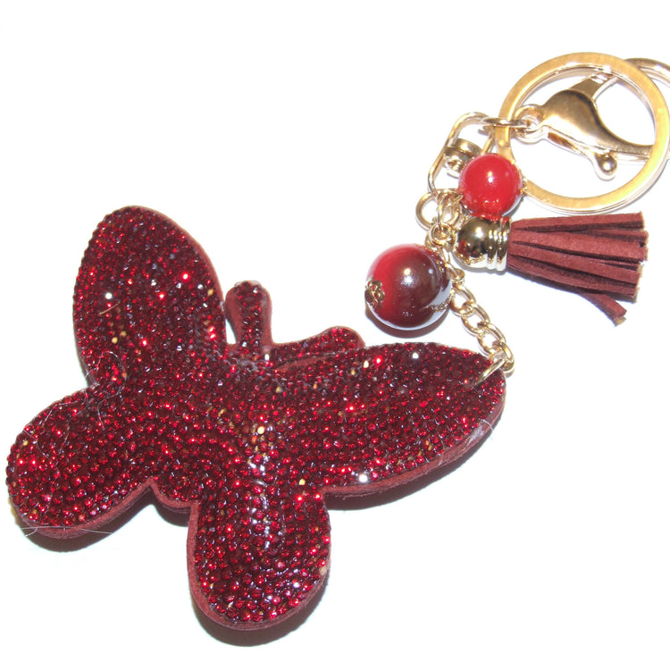 Portachiavi donna simil pelle alcantara strass FARFALLA con charms INVERNO - Fairy Corner