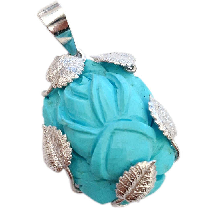 PINK silver and turquoise paste pendant with leaves