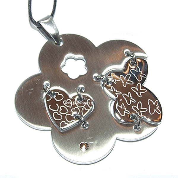 Large women's 316L steel flower pendant with heart