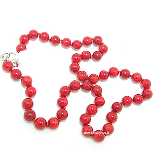 Collana girocollo in corallo bamboo e chiusura in argento 925 - 8 mm