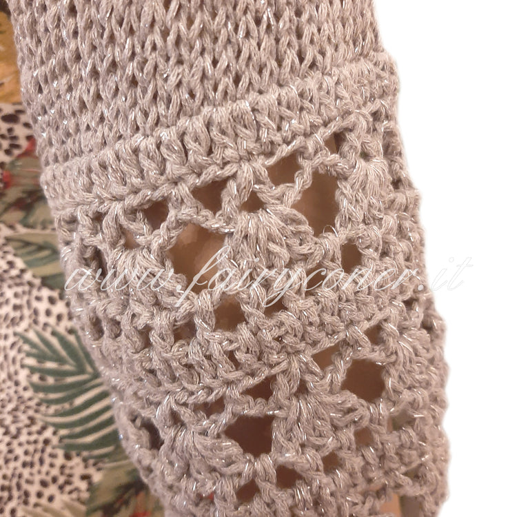 Women's lace shrug in cotton and silver lurex - handmade - artisanal