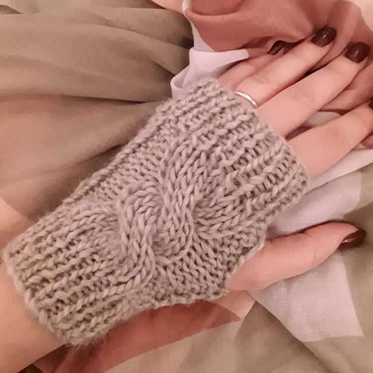 Guanti treccia scaldamani senza dita realizzati a mano a maglia Grigio Beige - Fairy Corner