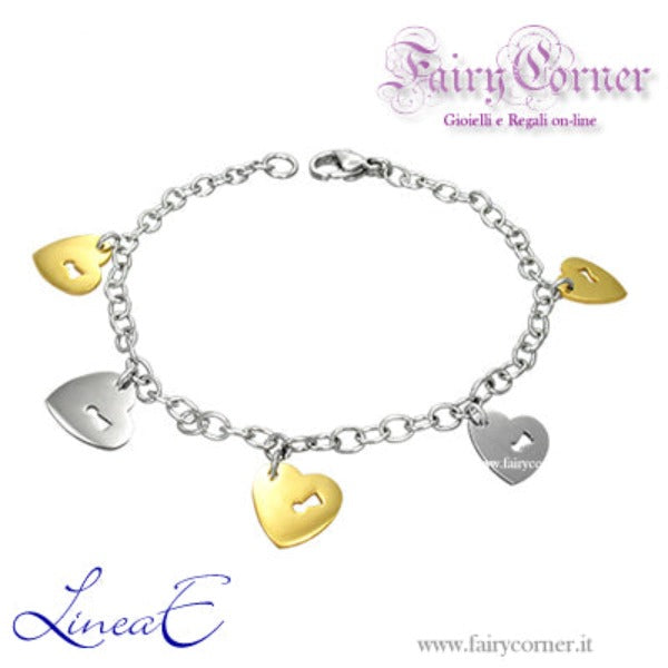 Bracciale acciaio donna CUORI bicolore - Fairy Corner