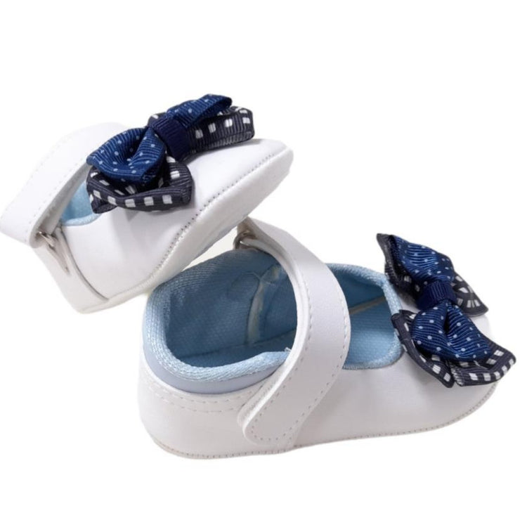 Scarpe baby ballerina bianca con fiocco blu