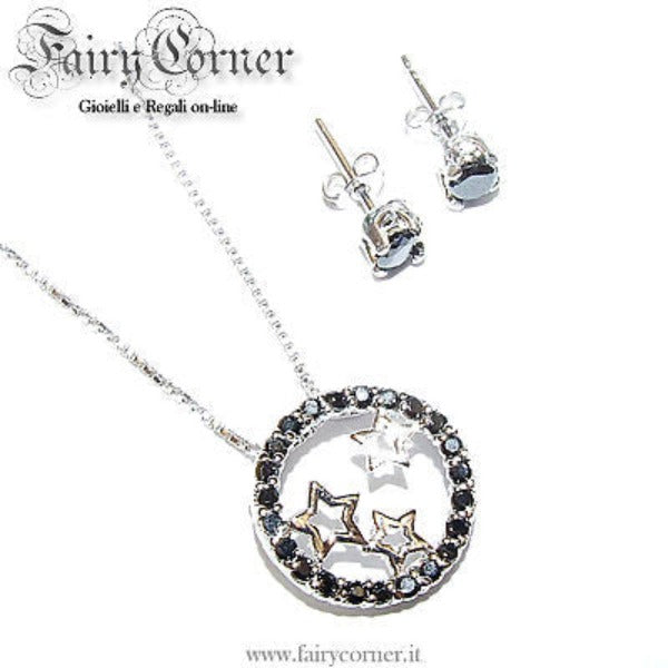 orecchini donna ciondolo collana zirconi neri CIRCLE - Fairy Corner