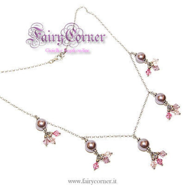 ciondolo collana girocollo donna argento 925 PERLE e cristalli VIOLA - Fairy Corner