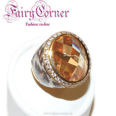 Anello donna argento quarzo TOPAZIO smalto maculato placcato oro giallo 18 kt - Fairy Corner