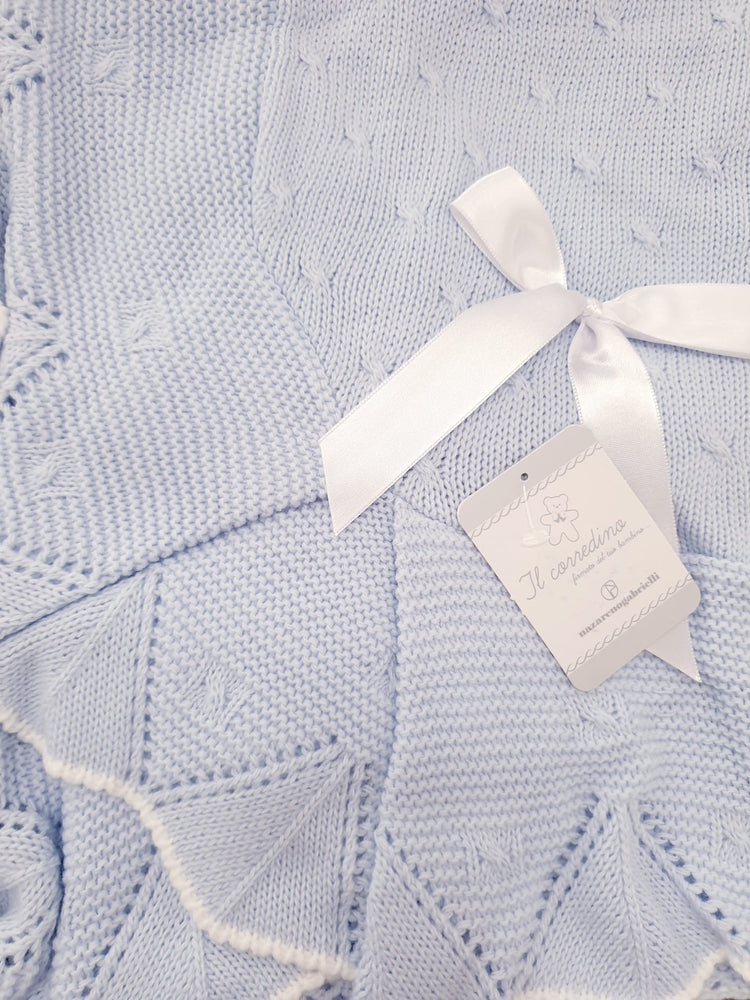 Copertina neonato neonata lana con volant Nazareno Gabrielli - cielo