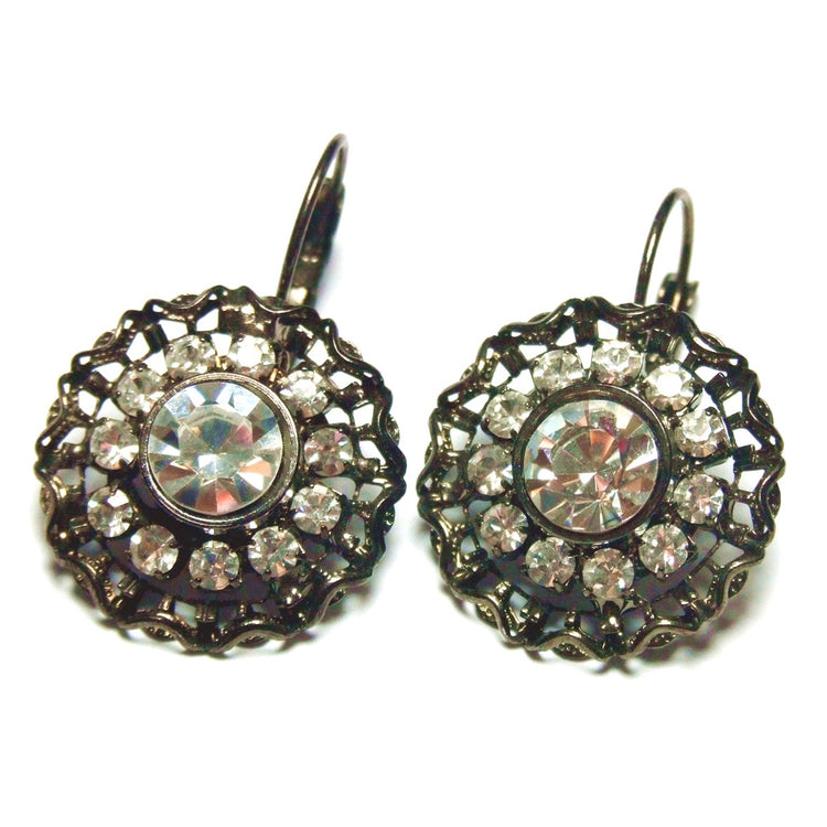orecchini donna tono anticato rosone victorian style strass bianchi - Fairy Corner