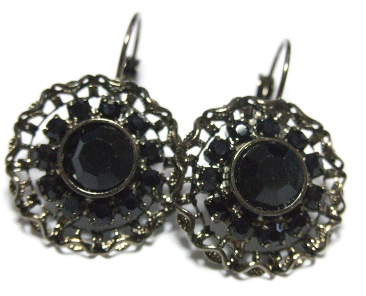 orecchini donna tono anticato rosone victorian style strass neri - Fairy Corner