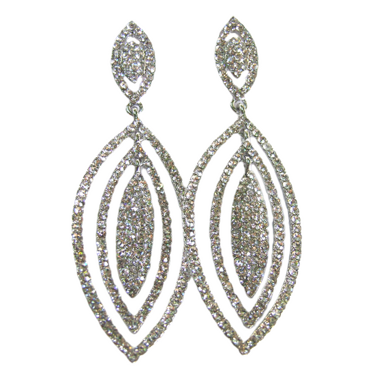 Orecchini lunghi tono argento con strass AMIGDALA