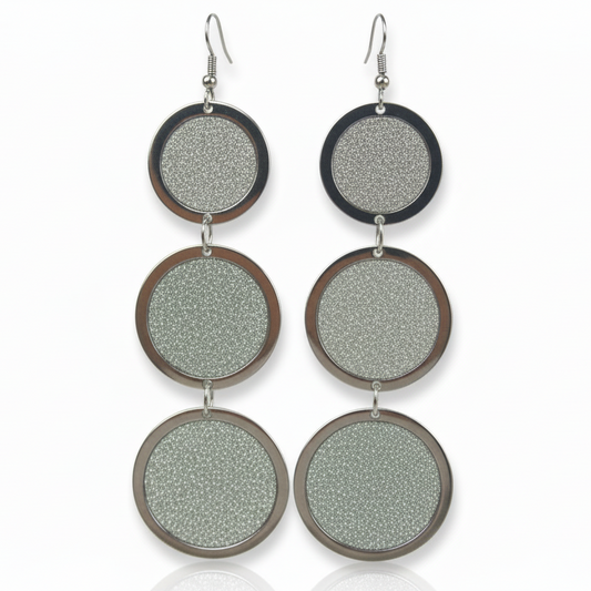 Orecchini Lunghi Tono Argento Rotondi con Glitter - 9.8cm Nickel Free