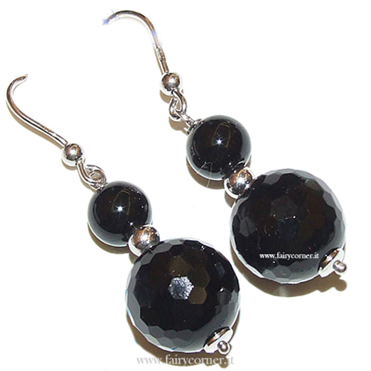 Natural onyx and 925 silver earrings - 2 spheres
