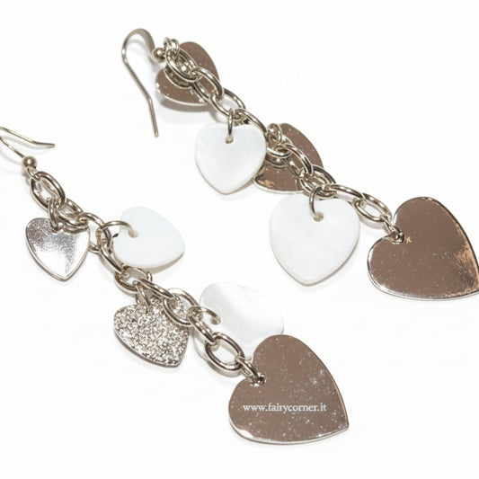 Orecchini pendenti cuori bianchi e argento - Fairy Corner