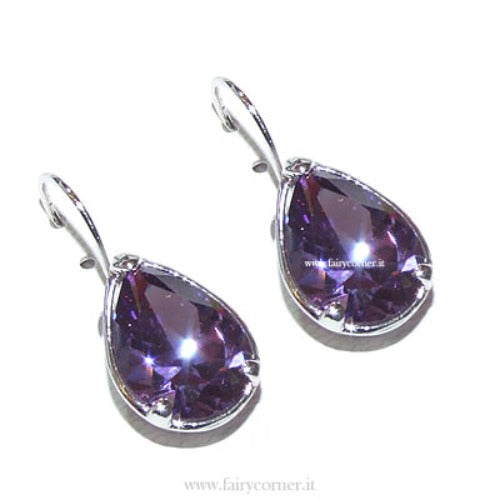 orecchini tono argento goccia viola - Fairy Corner