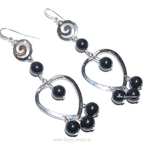 Orecchini pendenti chandelier cuore perle nero - Fairy Corner