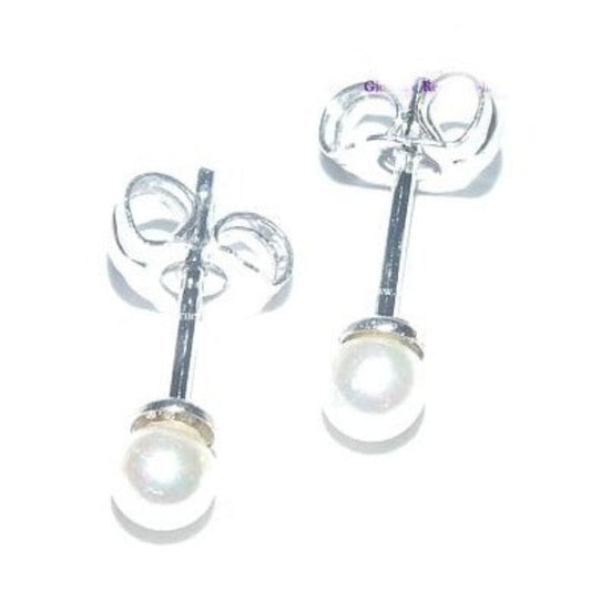 Orecchini donna argento 925 PERLE perla bianca mm 3 perno e farfallina - Fairy Corner
