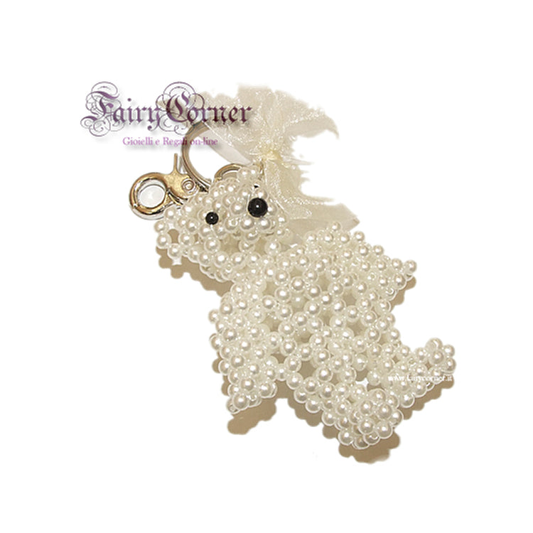 Women's BEAR white beaded key ring with bow