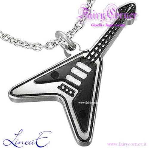 Ciondolo acciaio chitarra elettrica Flyin'V bicolore uomo donna unisex - Fairy Corner