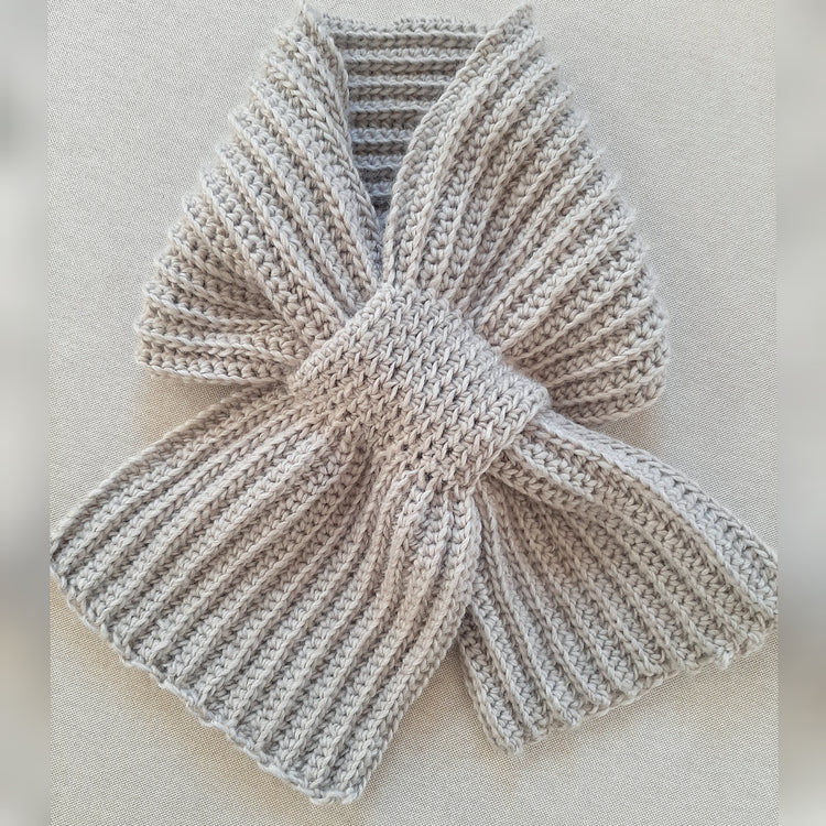 Unisex handmade crochet tie scarf GRAY BEIGE